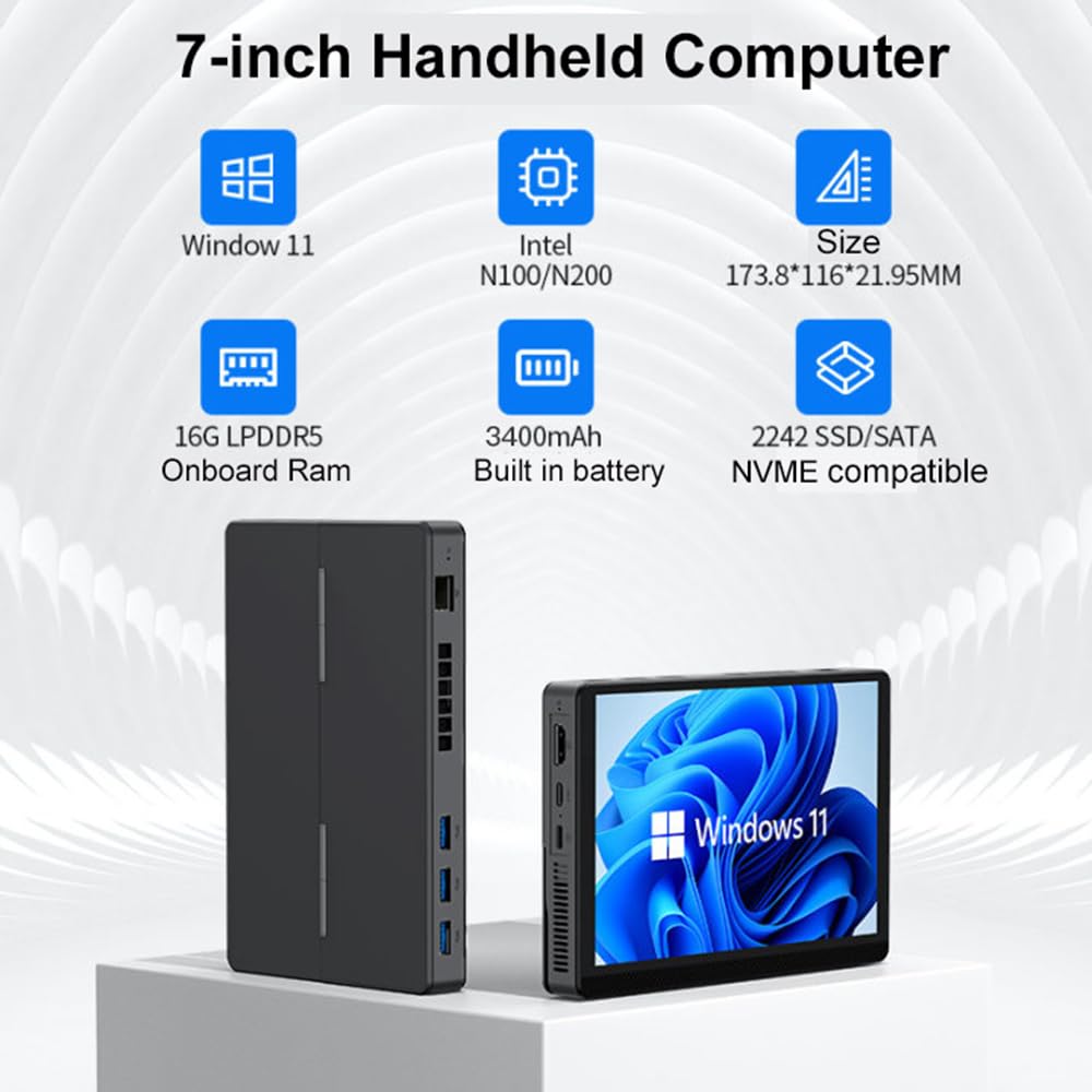 SZBOX Mini PC Stick Small Touchscreen Tablet Intel Alder Lake N200 To Windows 16GB 512GB 3400mAh USB 4K Dual WiFi BT RJ45 PC, PC, 7-inch 2-in-1 PC,