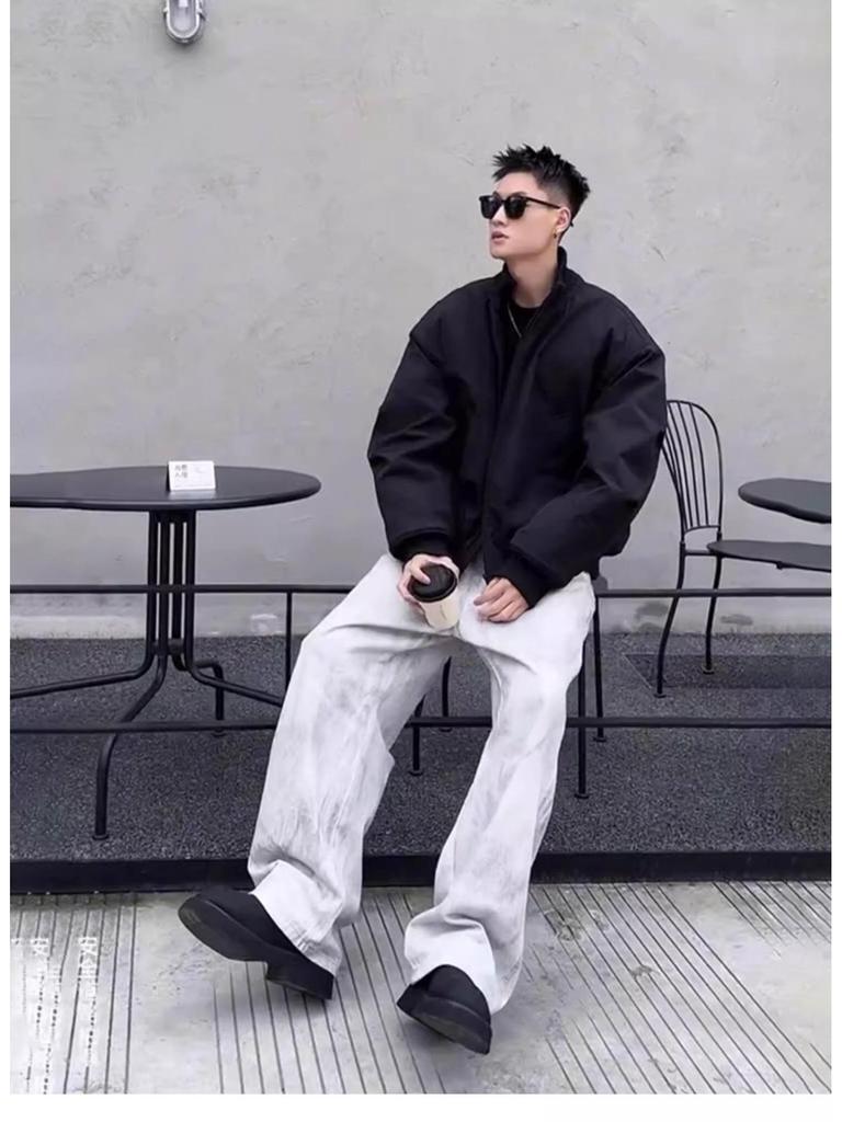 Guochao Unisex Boxy Silhouette Winter Flight Jacket - Padded Cotton, Thick, Trendy, and Loose Fit.