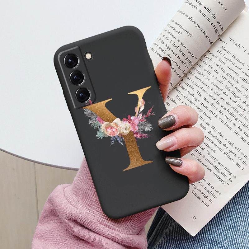 For Samsung Galaxy S22 S 22 Plus Case Flower Gold Letter A Z Soft Silicone Phone Cover For Samsung S22 Ultra Bumper S22+ Shell