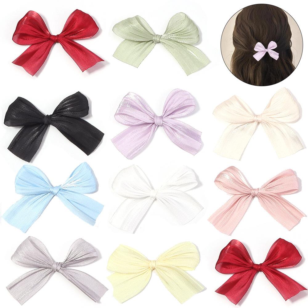 10Pcs/Lot 4x5.5cm Pearlescent Satin Ribbon Fold Bows Decoration Bow Small Bowknot Gift Flower Wedding Bow For Craft Handwork DIY