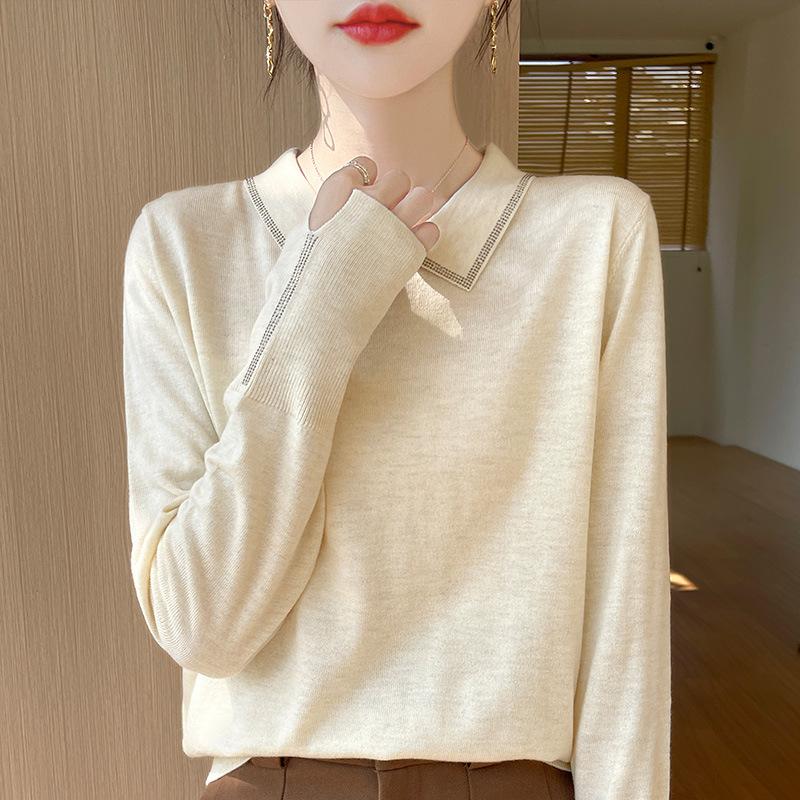 

Новый весенне-осенний камвольный вязаный свитер женский кукольный воротник ромбовидный свободный и облегающий пуловер базовая рубашка XXL бежевый
