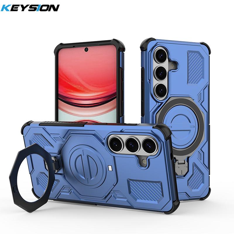 KEYSION Shockproof Magnetic Case for Samsung S26 Ultra 5G Upright Live Metal Ring Stand Phone Back Cover for Galaxy S26 S26+Plus