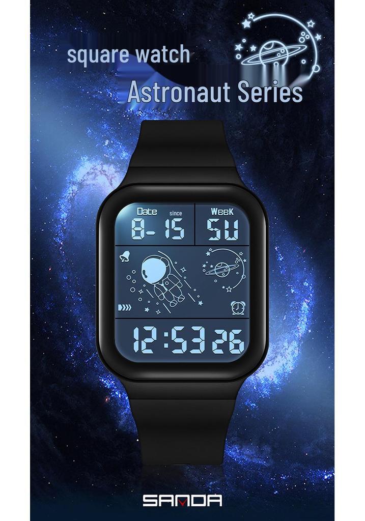 Sanda Astronaut Square Large Screen Unisex Multifunctional Watch with Detachable Strap