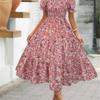Women's Square Collar Waist Printed Dress S-XXXL