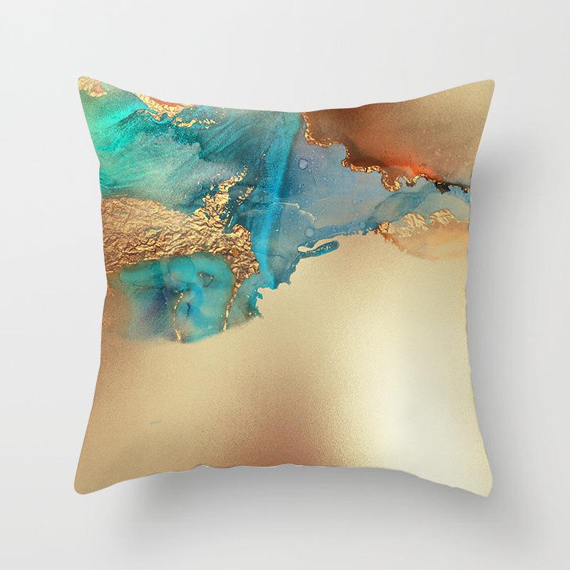 Nordic Watercolor Gold Foil Texture Printed Pillowcase Golden Home Sofa Pillowcase