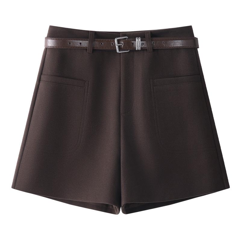 

Women s Coffee Wool A-Line High-Waisted Suit Shorts - Petite Flattering Autumn Bootcut Casual Wear Extra Large