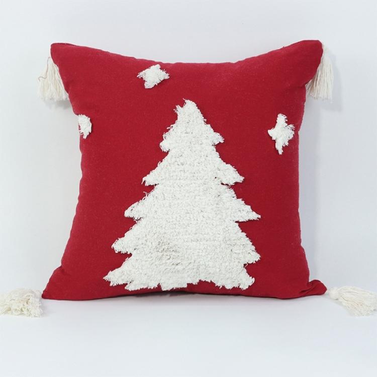 Christmas Tufed Pillow Cover Cotton Embroidered Couch Living Room Bedroom