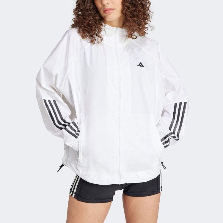 Adidas Hyperglam Wind.Rdy Striped Logo Print Long Sleeve Hooded Jacket Women Outerwear White IS8042