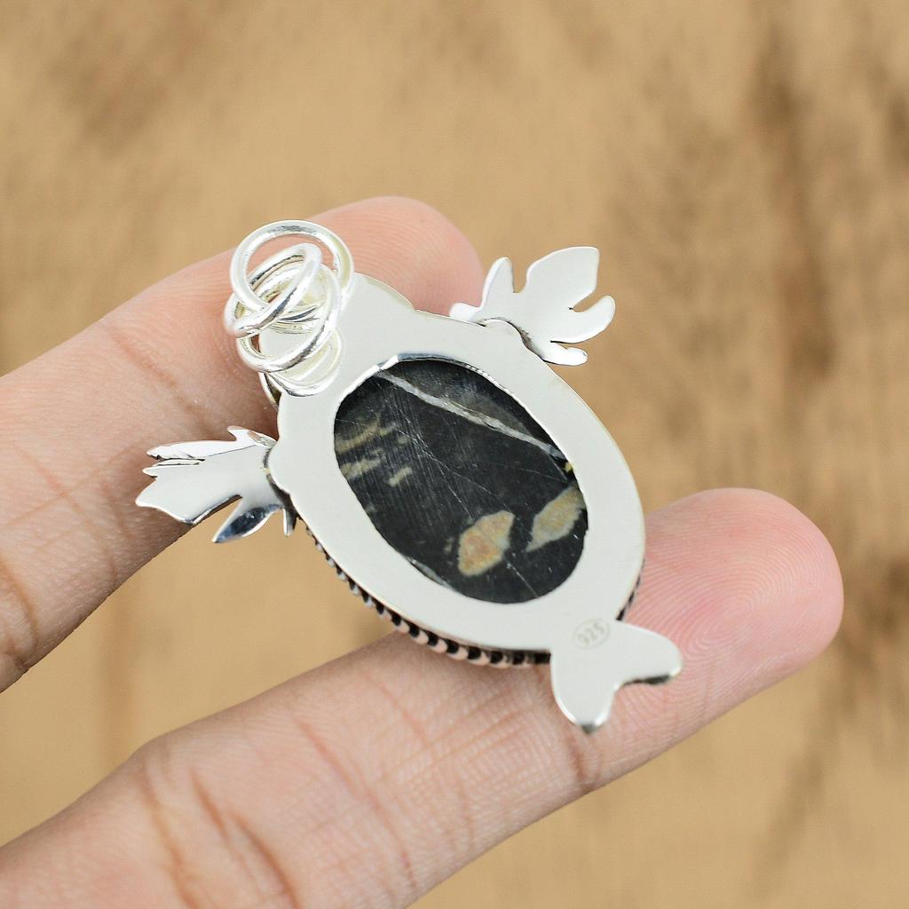 Regalo de Cumpleaños Para Ella Colgante de Gema Jaspe Picasso Natural Plata 925