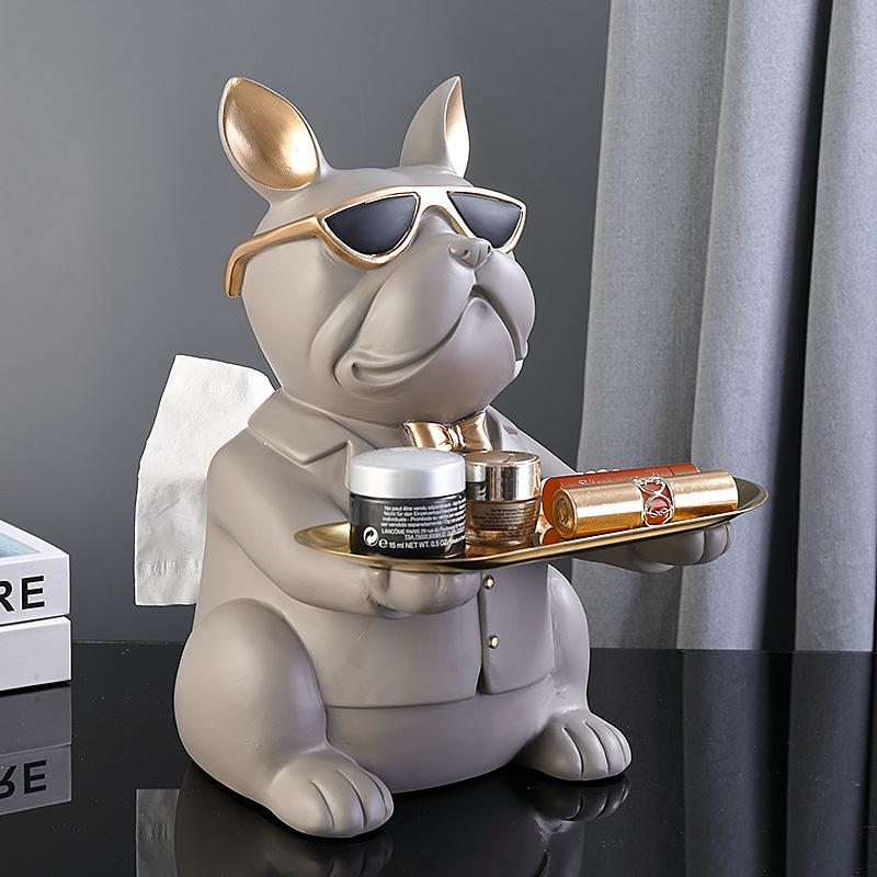 Nordic Bulldog Multifunctional Hand-Painted Tissue Box & Decorative Storage Ornament