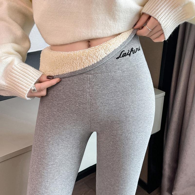 Quality lamb wool leggings women's outer wear winter velvet thickened plus size extra thick thermal cotton pants