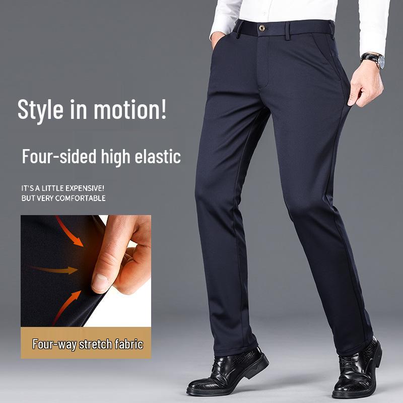 Men's Tiger Head Embroidery Autumn Straight-Leg Stretch Pants - Wrinkle-Resistant Casual Trousers