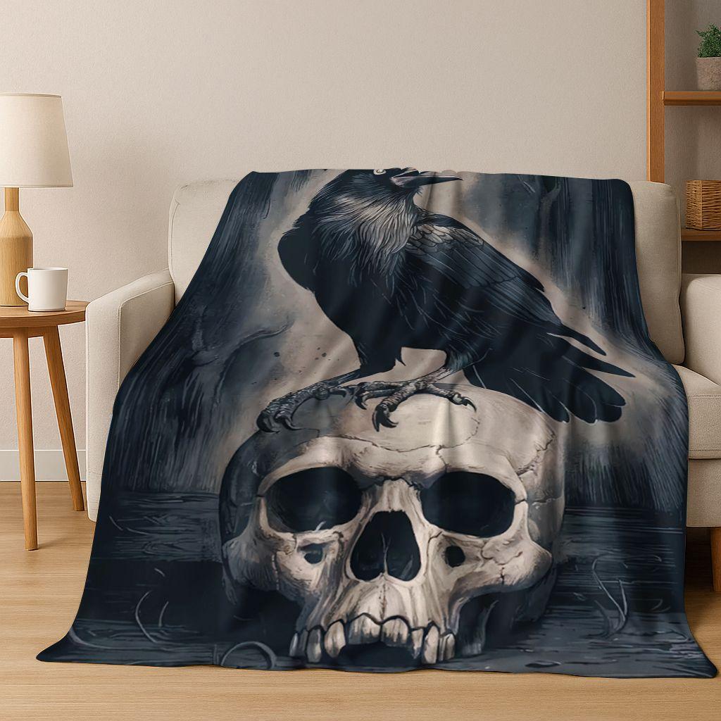3D Viking Oding Raven Crow Skull Huginn Muninn Norse Flannel Blanket,Warm and Cozy Soft Throw Blanket for Home Bedroom Bed Sofa