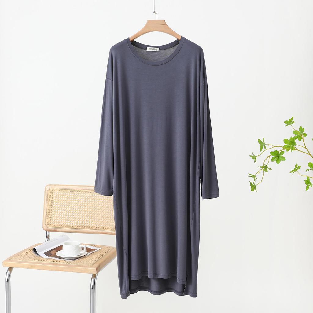 Women's Long Cotton Nightgown, Thin Loose Fit, Long Sleeve, Solid Color, Plus Size, Home & Outdoor Wear