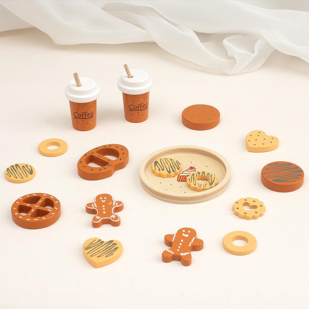 Wooden Afternoon Tea & Dessert Set for Kids - Cake, Cheese, Cookie, Coffee Toy