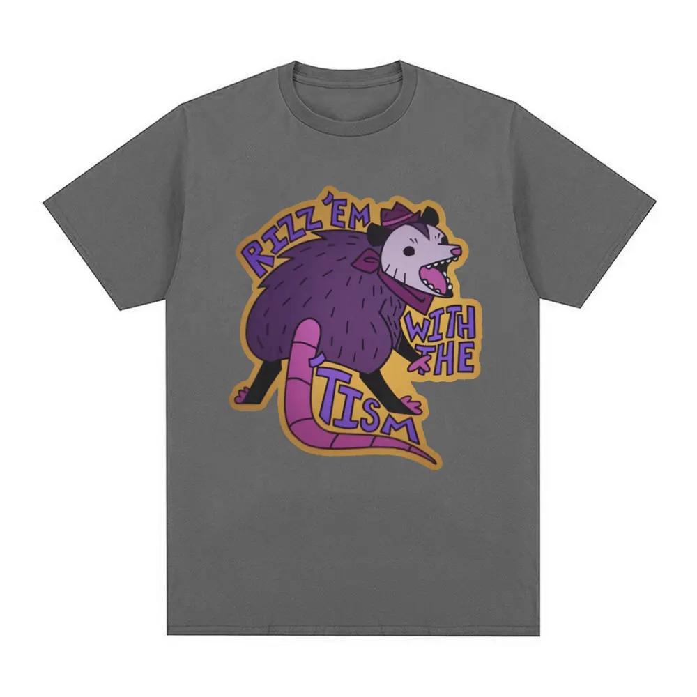Rizz Em with The Tist T-Shirt Autism Funny Possum Meme T-Shirt Summer 100% Cotton Casual O-Neck Short Sleeve T-Shirt