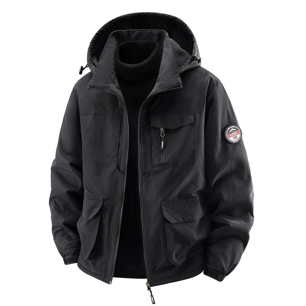 Men's Thick Fleece-Lined Workwear Jacket with Detachable Hood - Trendy Casual Style 23011R