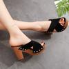 Summer fish mouth one-word rivet cross strap high heel thick bottom waterproof table sandals women