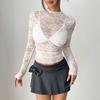 Ladies Spring Autumn Long Sleeve Stand Collar Sexy Mesh Semitransparent Bodycon Pullover Casual T Shirt Top