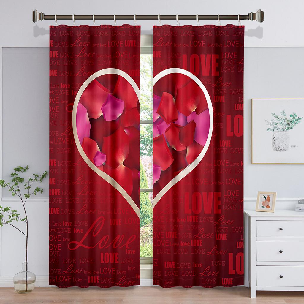 2pcs Love Heart Flower Happy Valentine's Day Window CurtainS for Bedroom Kitchen Living Room Study Window Treatment Home Decor