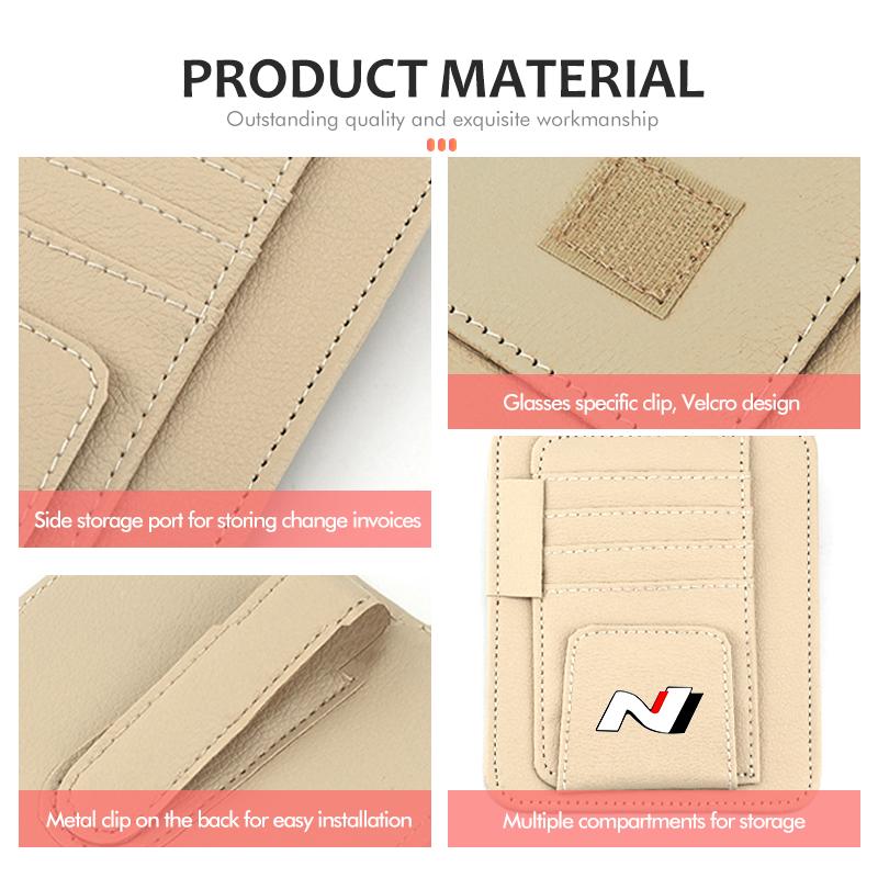 Car Sun Visor Storage Bag Sunglasses Organizer Holder Card Clip For Hyundai N Line I20 I30 Sonata Tucson Azera Elantra Veloster