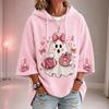 Women's Casual Printed Hooded Pullover Top with Three-Quarter Sleeves and Ribbon