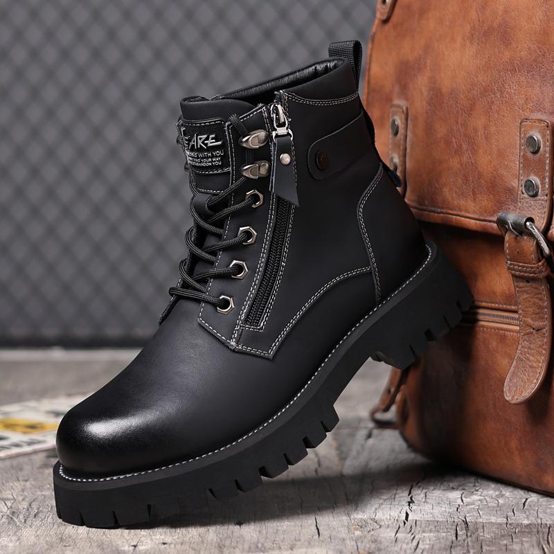 Fashion Classic Outdoor Mens Casual Leather High Top Boots Stylish Ankle Boots Autumn Warm Winter Shoes Hot Sale Lace-Up Motocross Botas