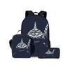Hai Meeresmotiv Dreiteiliges Rucksäcke Set für Jungen und Mädchen Beste Geschenke 2D Flache Cartoon Schultasche für Kinder