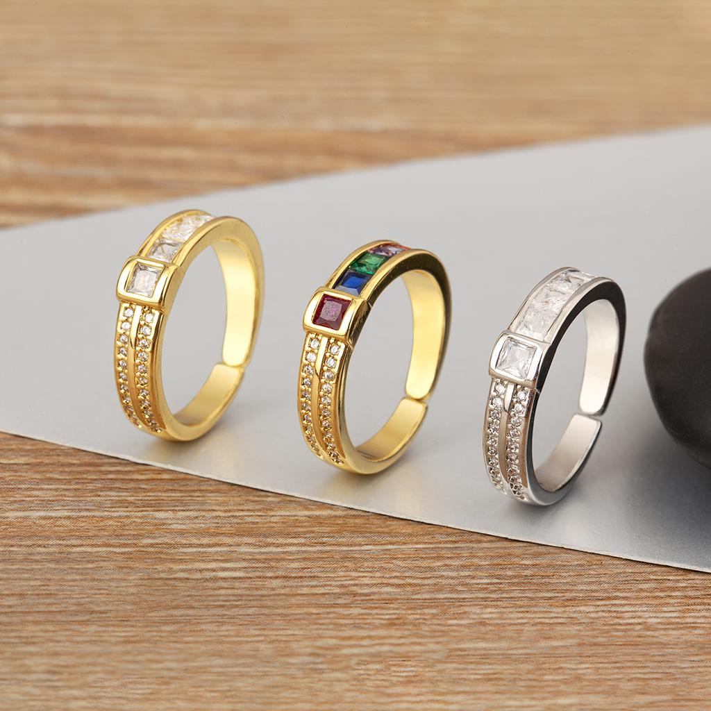 Nidin Classic New Design Inlaid Colorful Zircon Rings For Female Male Aesthetic Adjustable Finger Jewelry Anniversary Party Gift