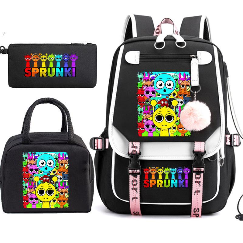 Large Capacity Schoolbag with Shoulder Strap; Student Three-piece Pencil Case Set
