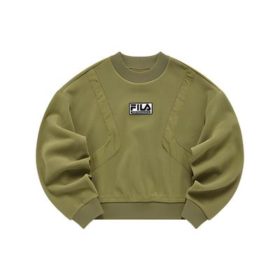 X WM Collaboration Solid Logo Patch Crew Neck Pullover Long Sleeve Sweatshirt Women Sweatshirt Seaweed-Green T11W217204F-KK