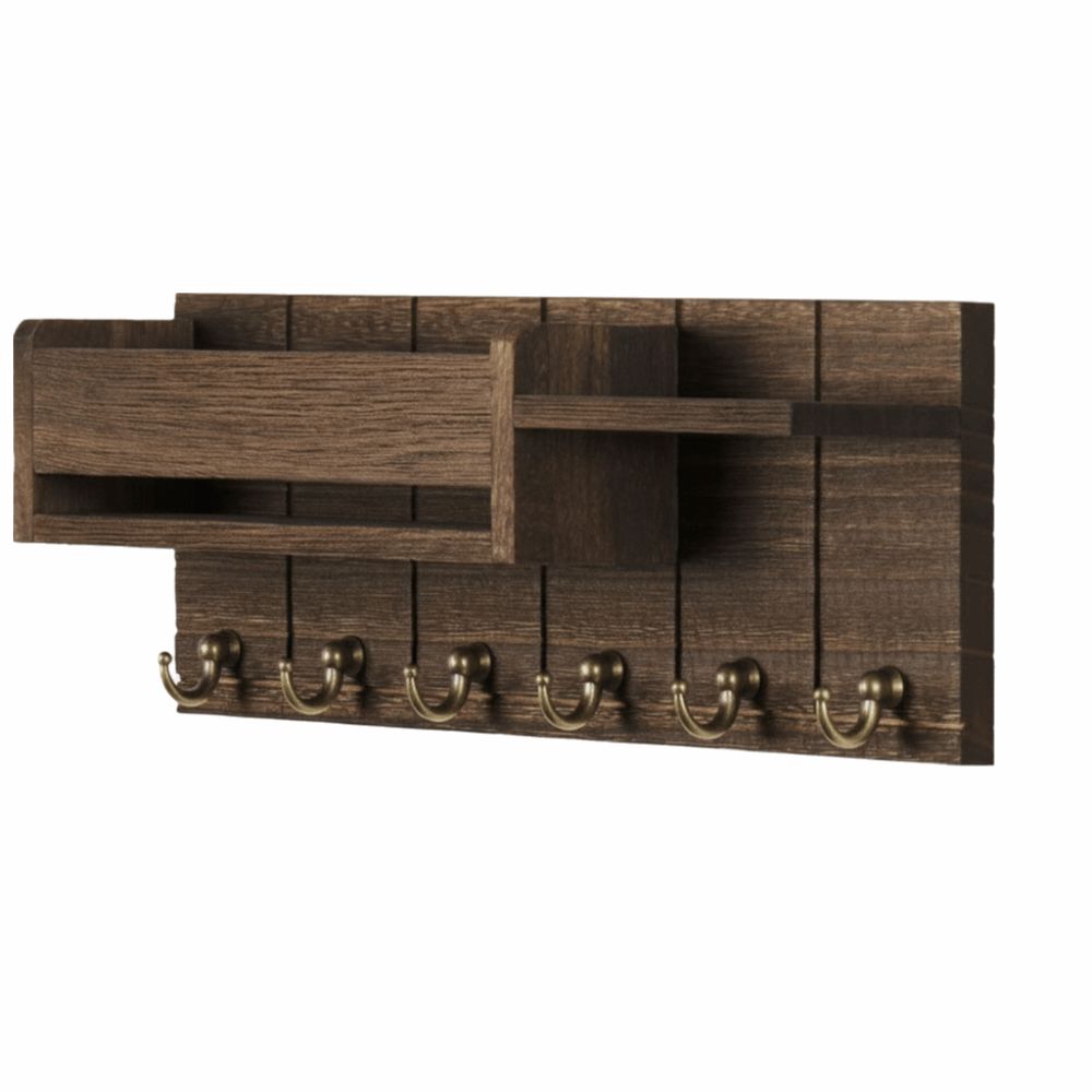 6 Hooks Wooden Key Holder Decorative Key Rack New Wall Mount Organizer  Home Entryway