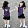 Girls' Stylish Cotton Polo Vest Set - Sleeveless Lapel Shirt for Kids Ages 6-12