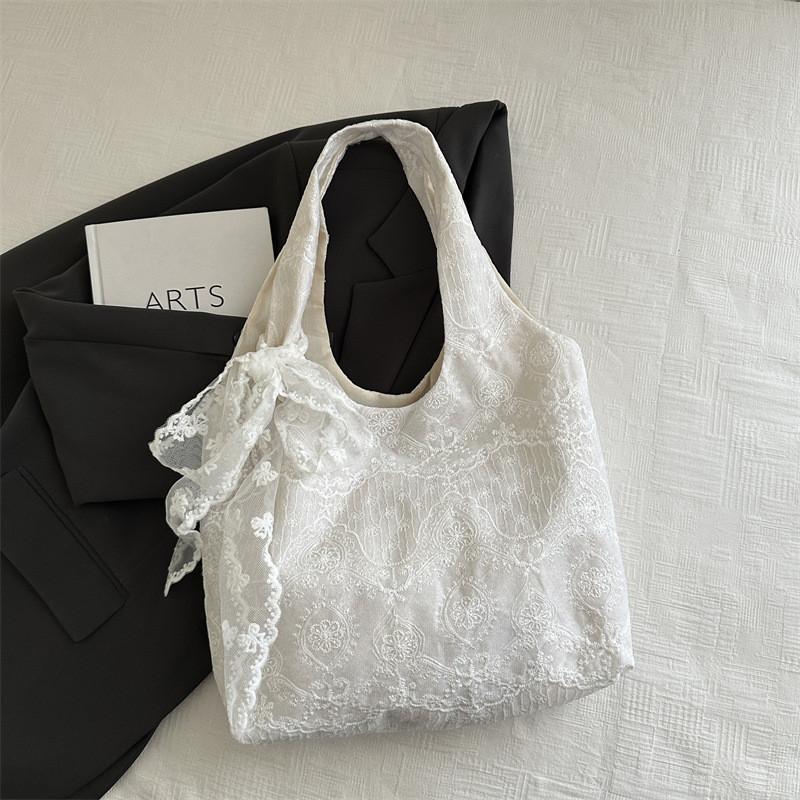 Style Lace Sweet Blossom Canvas Tote Bag Large Capacity For Outings Daily