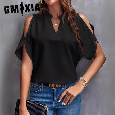 Women's Summer Solid Color V-neck Fashion Sleeved Women's Top
