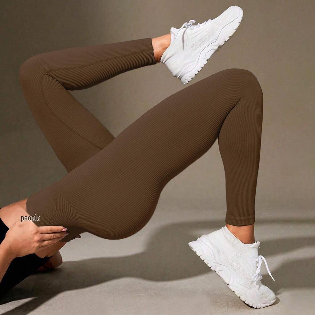 Ribbed High-Waist Seamless Yoga Pants - European/American Autumn/Winter Fitness Leggings