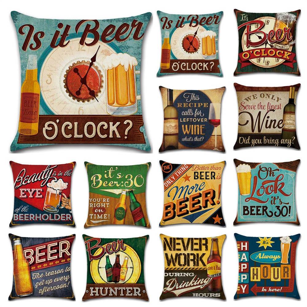 Exquisite Ornaments Unisex Retro Beer Cushion Cover Beer Throw Pillow Case Cover Cojines Decorativos Para Sofa Housse De Coussin Kussenhoes Funda Cojin
