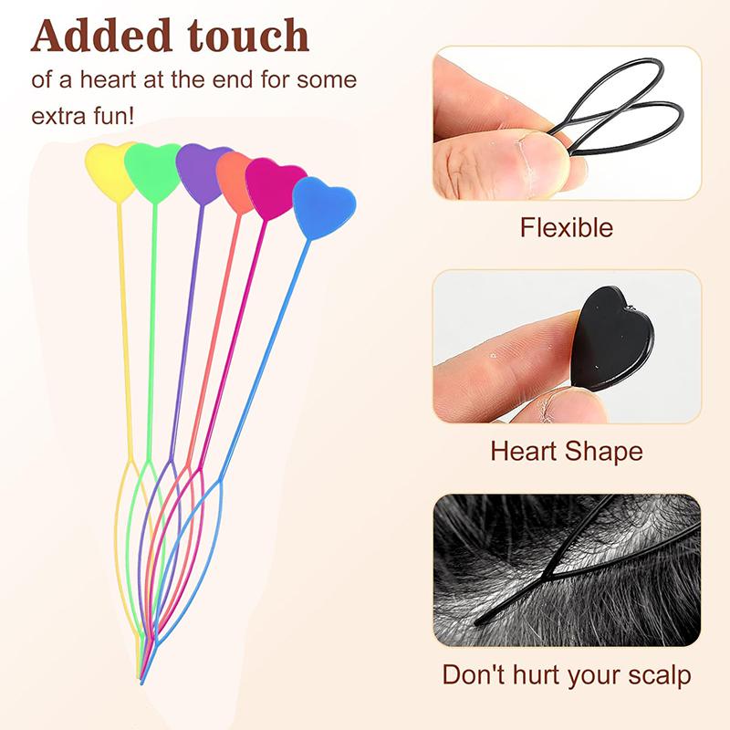 WTEMPO Non-pulling Hair and Non-damaging Hair Braiding Tools Kit Heart Shaped Design Hair Braiding Supplies Beaded Hair Braiding Materials Set