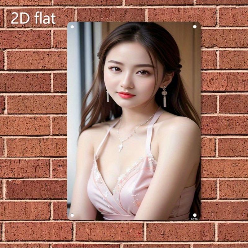 Retro Metal Sign Wall Art Korean Minimalist Pink Blush Female Face Poster Rustic Vintage Home Decor Advertising Sign