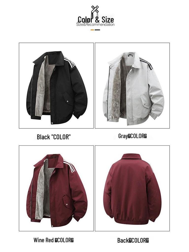 New Winter Arrival: Lapel Plus Velvet Cotton Jacket - Warm, Thick, Retro, Trendy, Loose Three Stripes Casual Workwear