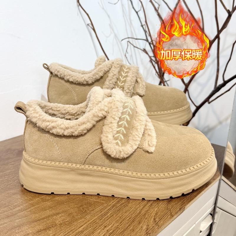 

Retro leather furry women s winter new thick-soled plush warm Velcro snow cotton shoes 35