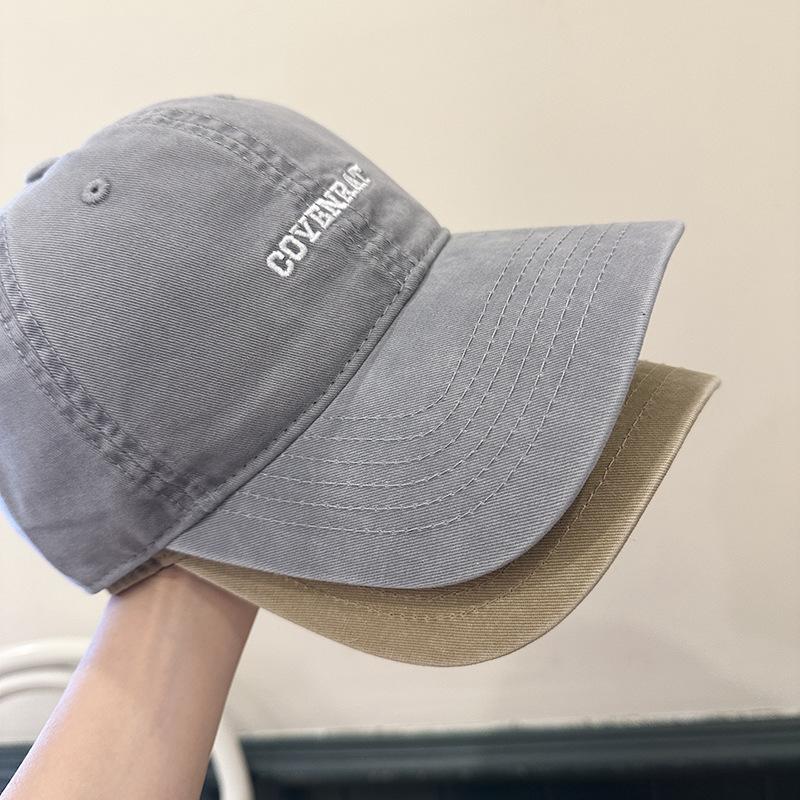 Simple Embroidered Letters Washing Cotton Baseball Hat for Women Street Couple Showing Their Faces, Small Wide-brimmed Baseball Cap for Men
