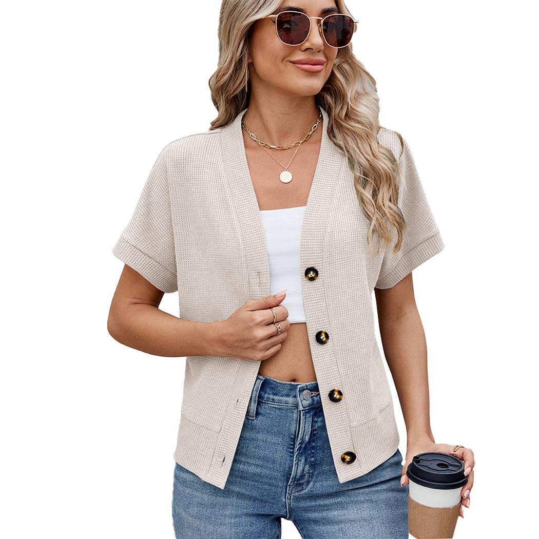 

YYFS женские модные повседневные летние весенние однотонные блузки и рубашки с короткими рукавами и v-образным вырезом с принтом XXL абрикосовый