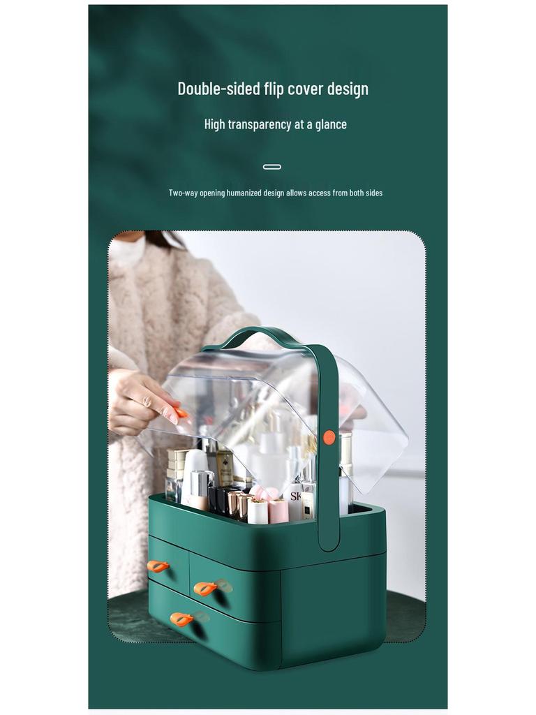 Large Capacity Multi-Layer Cosmetic Organizer: Dustproof Skincare & Lipstick Storage Box with Drawers for Desktop Dressing Tables