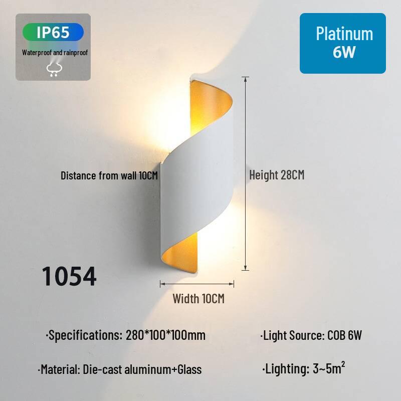 

Waterproof S-Shaped Wall Lamp for Outdoor Hotel & B&B Corridors, Staircases, and Balconies White Gold 6W