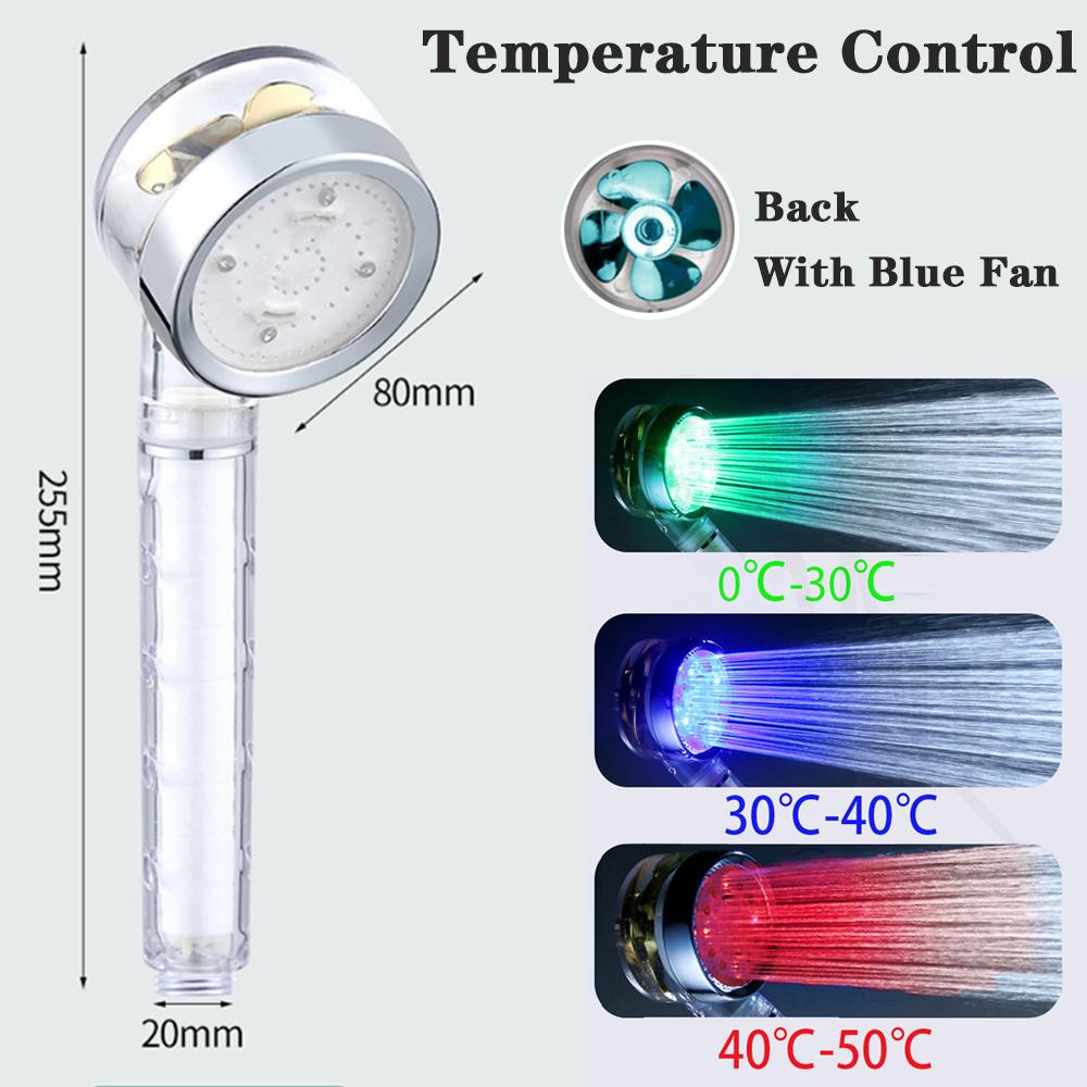 3/7 Colors Change Temperature Sensor Led Pressurized Shower Filter High Pressure Turbo Propeller Showerhead Bathroom Accessories