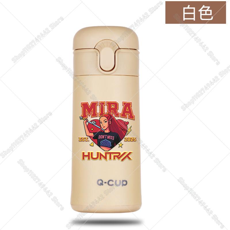 400ML KPop Demon Hunters Thermos Bottle Zoey Rumi Mira Vacuum Insulated Bottle Kids Outdoor Straw Thermo Cup Girl Birthday Present