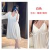 French suspender nightdress women's medium and long imitation acetic acid with chest pad loungewear smooth and drape pajamas spring and summer