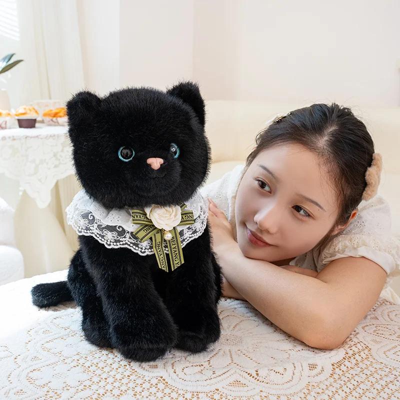 33cm/45cm Cute Lifelike Cat Plush Toy Simulation Soft And Comfortable Black Cat Kitten Stuffed Toy Birthday Gift