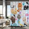 Kitten Cartoon Pattern Digital Print Shower Curtain - Machine Washable, Reversible Polyester, All-Season Bathroom/Home Decor